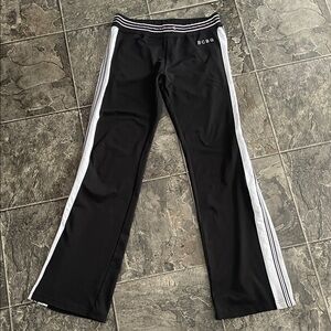 BCBG MAXAZRIA Women’s Black Bootcut Yoga Sporty Joggers w Pink & White Stripes